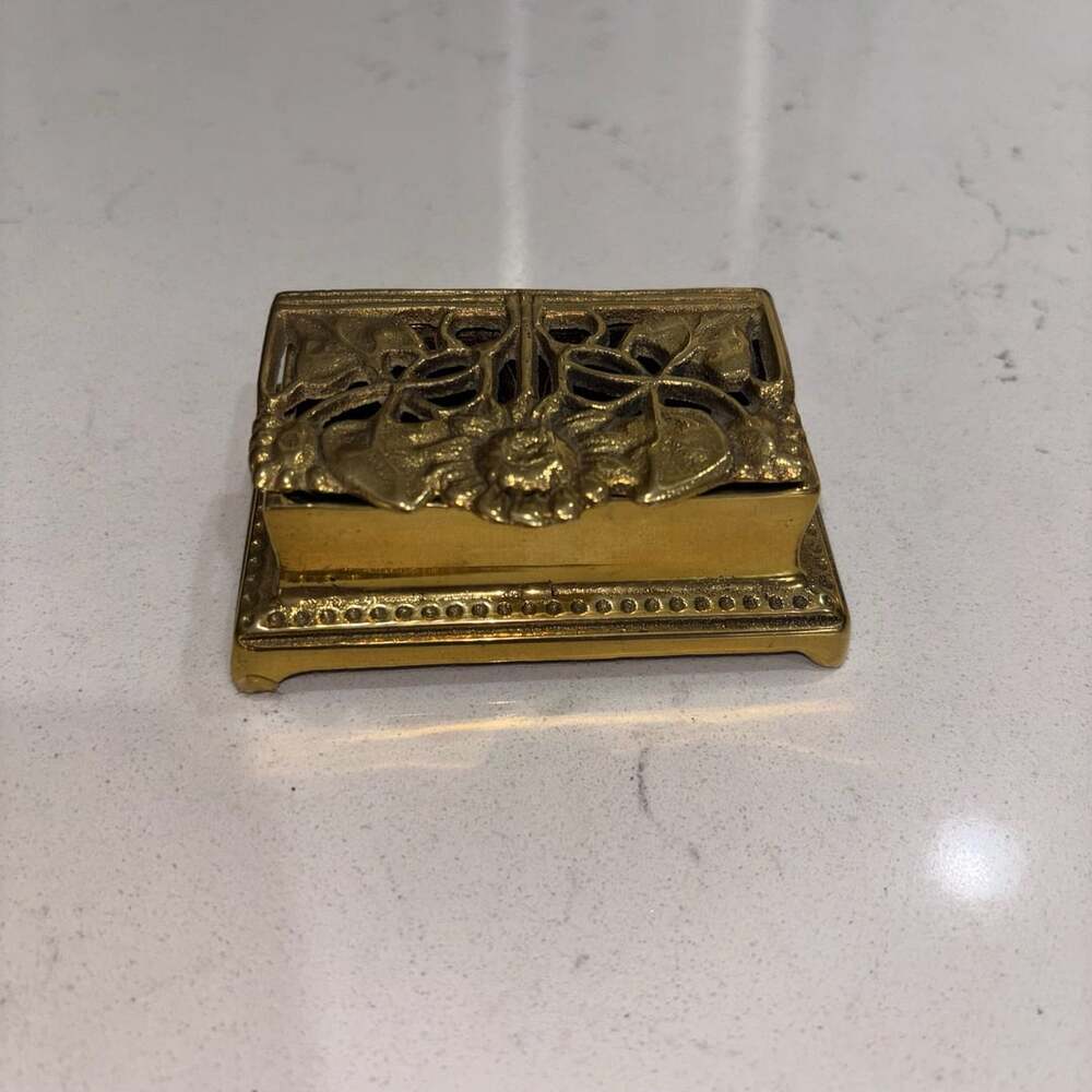 Vintage BRASS Art Nouveau Stamp Ring Trinket Hinged Box